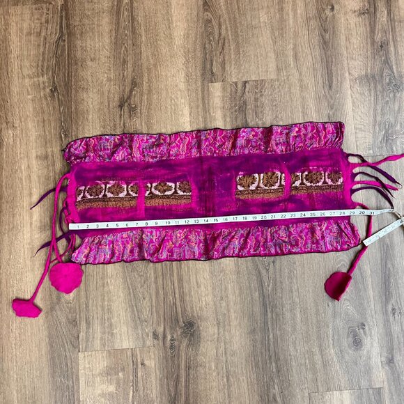 Pomegranate Moon Sari Felted Collage-Pink Artsy Scarf - Picture 6 of 9